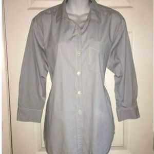 CAbi Shirt Size L Blue White Pinstripe Buttonfront